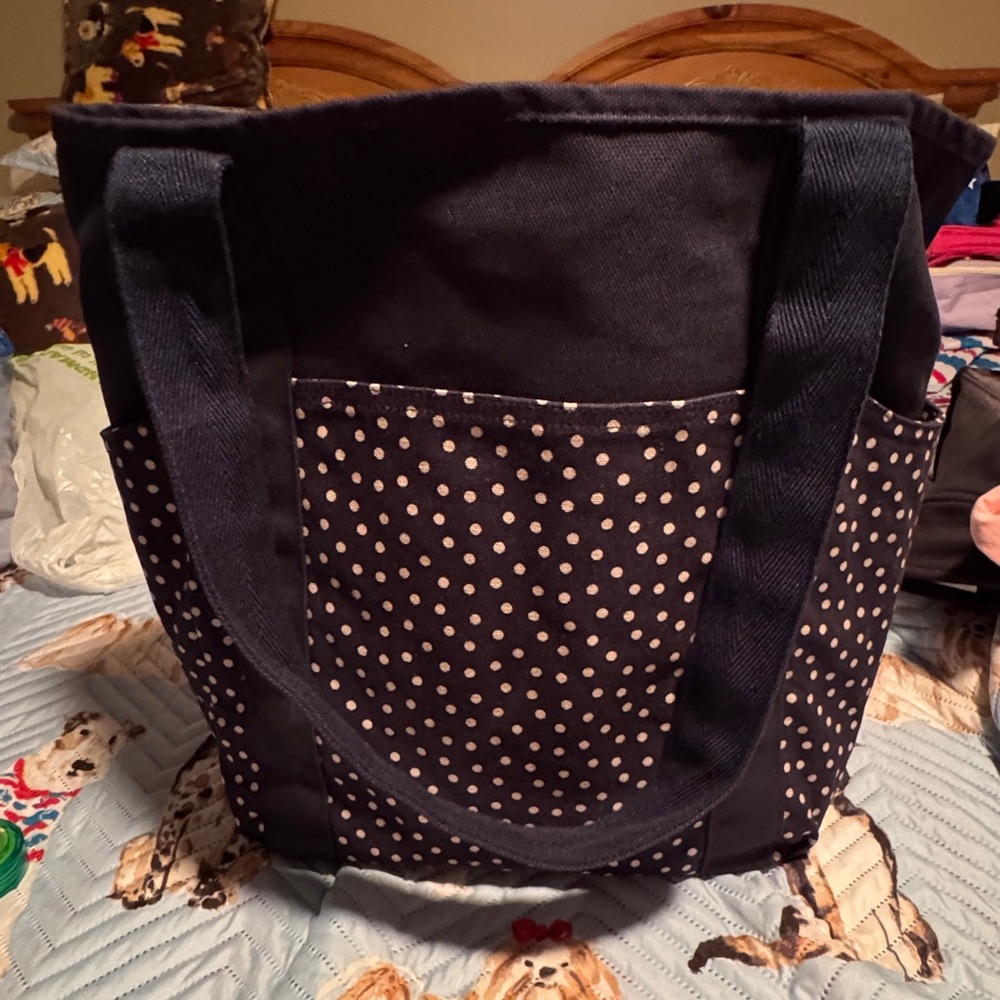 Thirty-One Navy Polka Dot Tote Bag- heavy duty